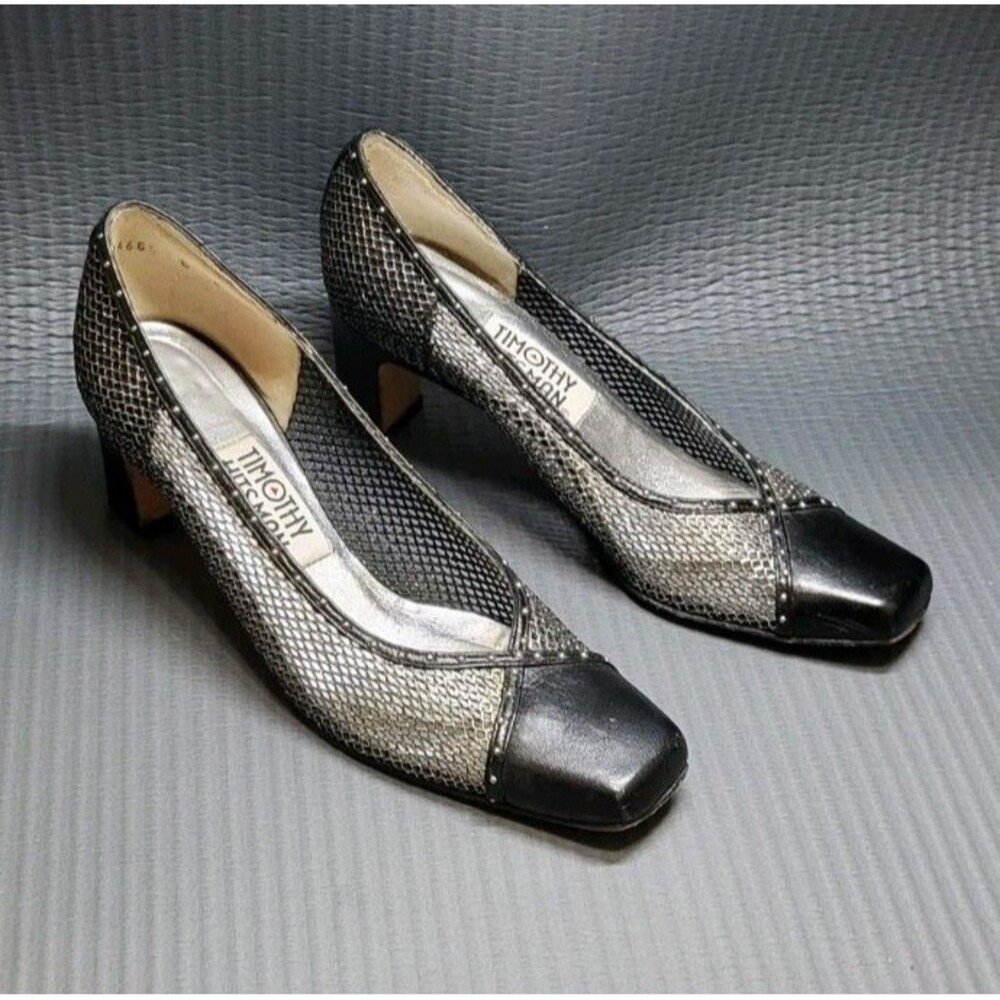 Vintage Timothy Hitsman Black Silver Metallic Mesh Pumps Heels Women’s Shoes 6M